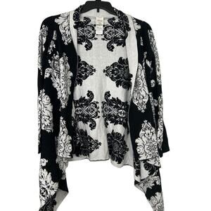 SOMA Black & White Jacquard Print Reversible Asymmetrical Cotton Sweater L/XL